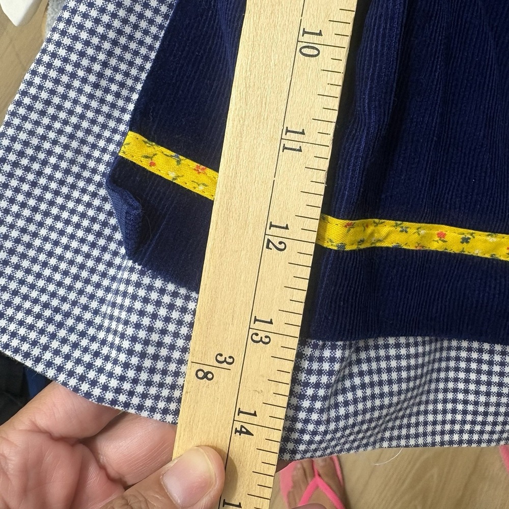 Vintage 2 Piece Farm Gingham Dress Navy Corduroy Pinafore Baby Girl Dress 9-12M - Picture 8 of 13